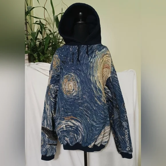 Jack Sews Starry Night Artistic Tapestry Hoodie Handcrafted Statement Wear Sz XL